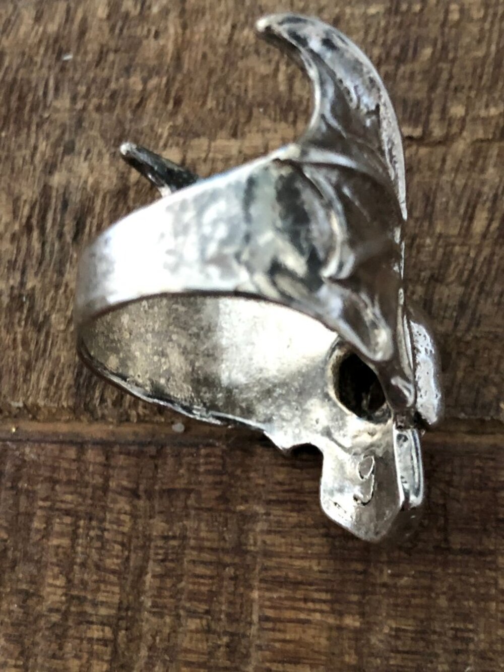 Vintage Unisex Silver Toned Motor Cycles Skull Ring - Picture 9 of 13